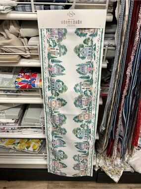 Lenox Spice Village Table Runner in Pastel Green, Pink & Blue
